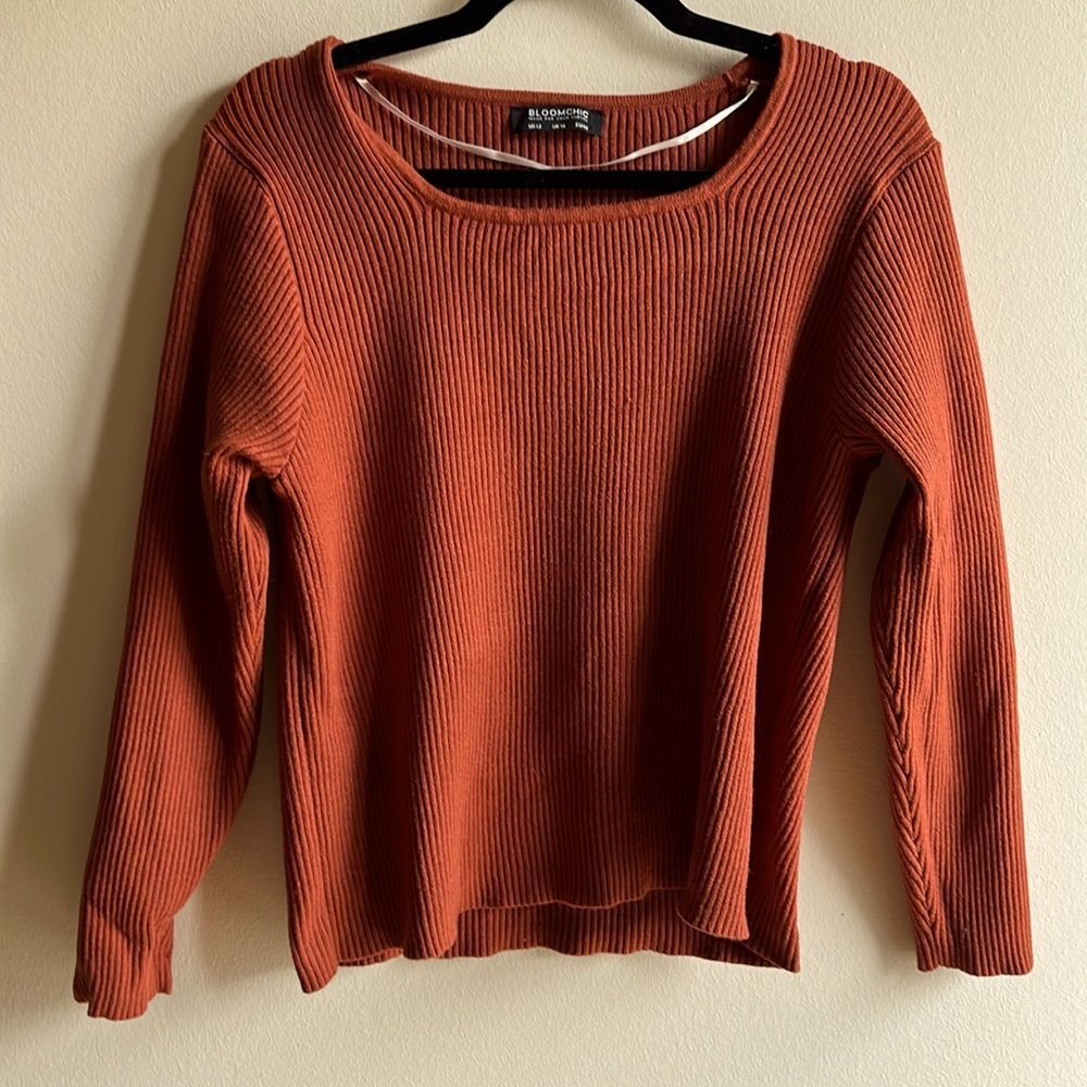 BloomChic Orange Red Square Neck Long Sleeve Sweater Sz 12 EUC